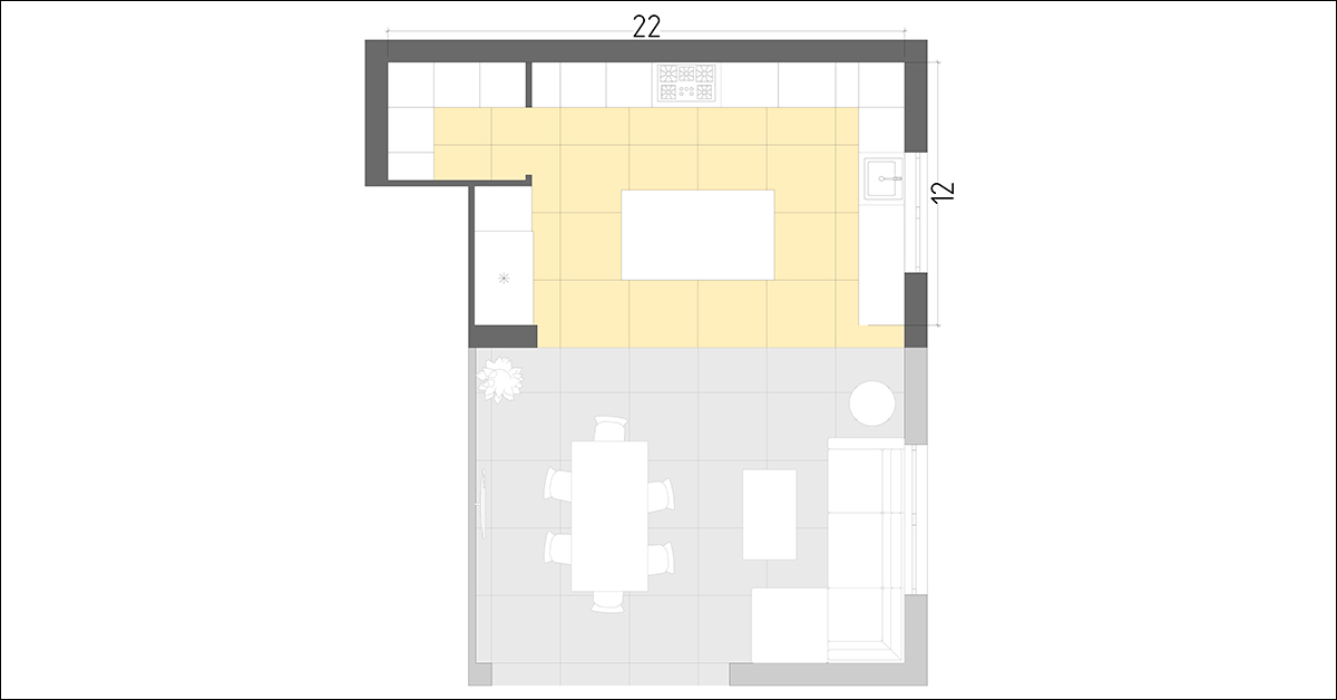 Kitchen plan with living room