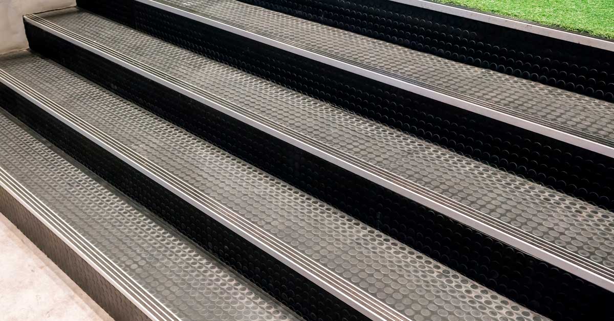Stairs covered with non slippery rubber strips