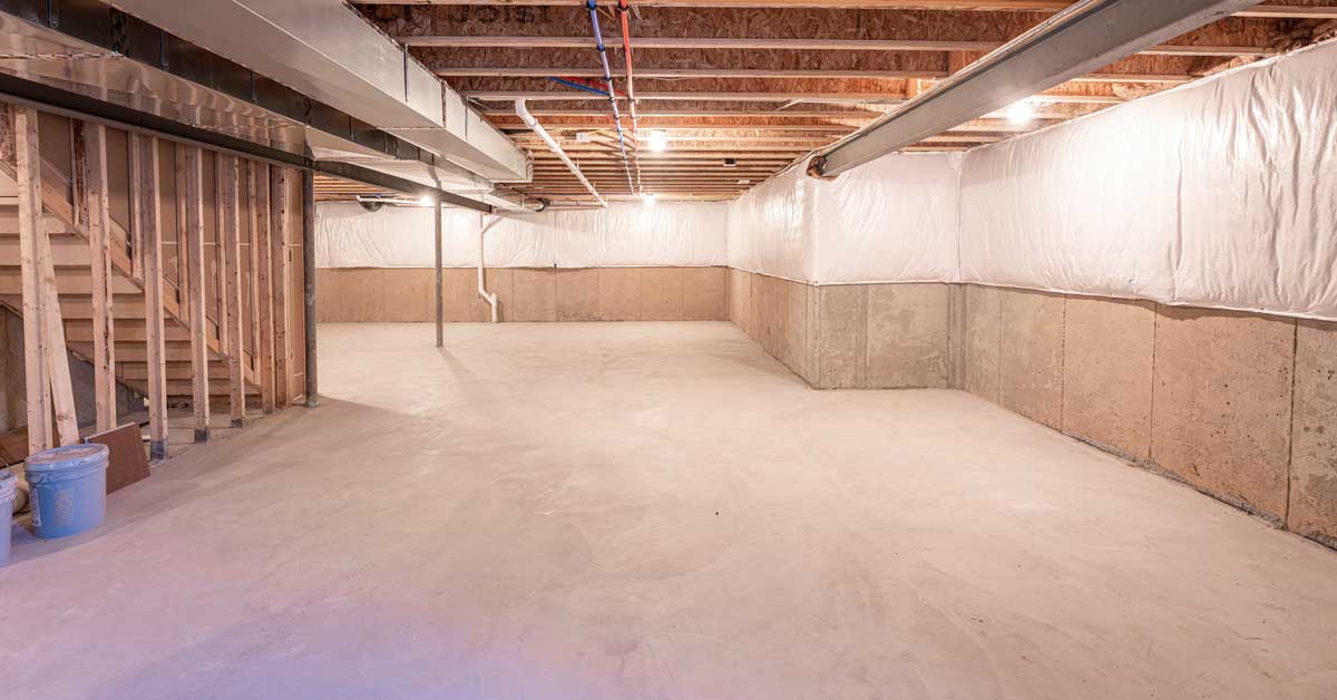 Unfinished basement space from builder